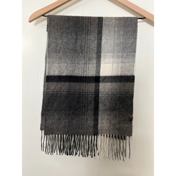 FRAAS Black Gray Plaid Fringe 100% Cashmere Scarf - Picture 1 of 8
